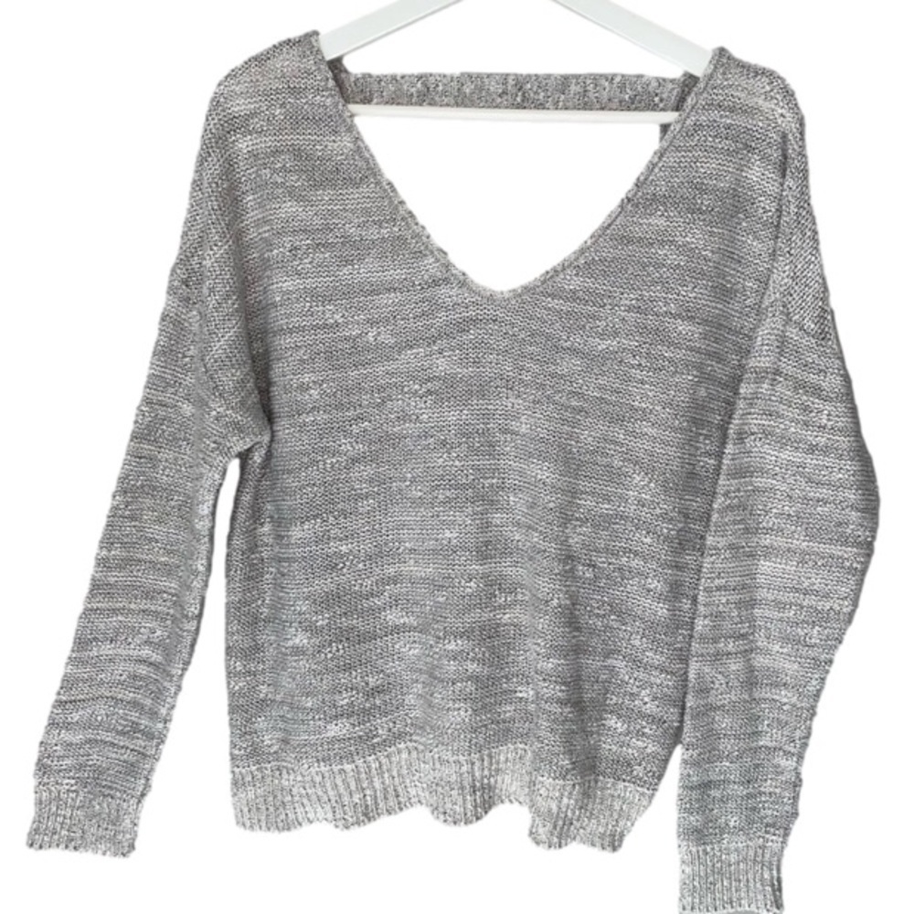 EXPRESS Sweater Soft Marled Twist Back Knit Long Sleeve Light Grey Women Size M